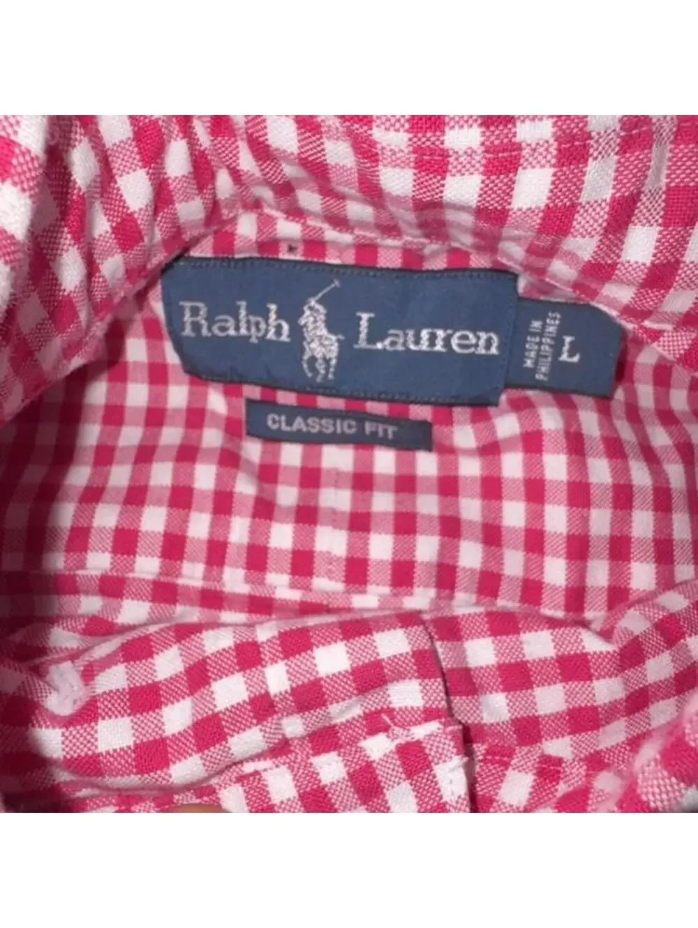 Vintage 90s Polo Ralph Lauren pink gingham long sleeve button down shirt Size L - Picture 4 of 5